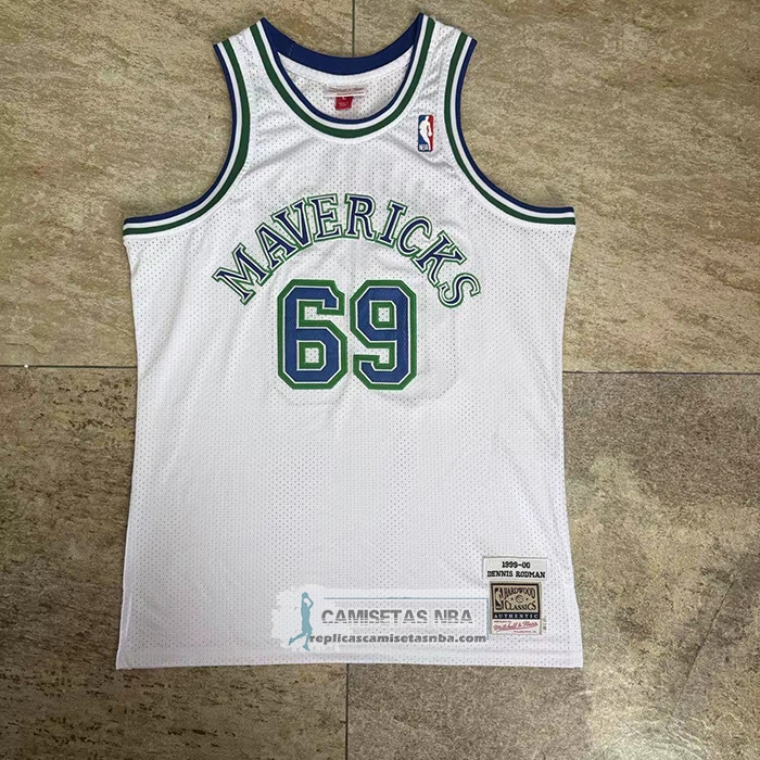 Camiseta Dallas Mavericks Dennis Rodman NO 69 Mitchell & Ness 1999-20 Blanco